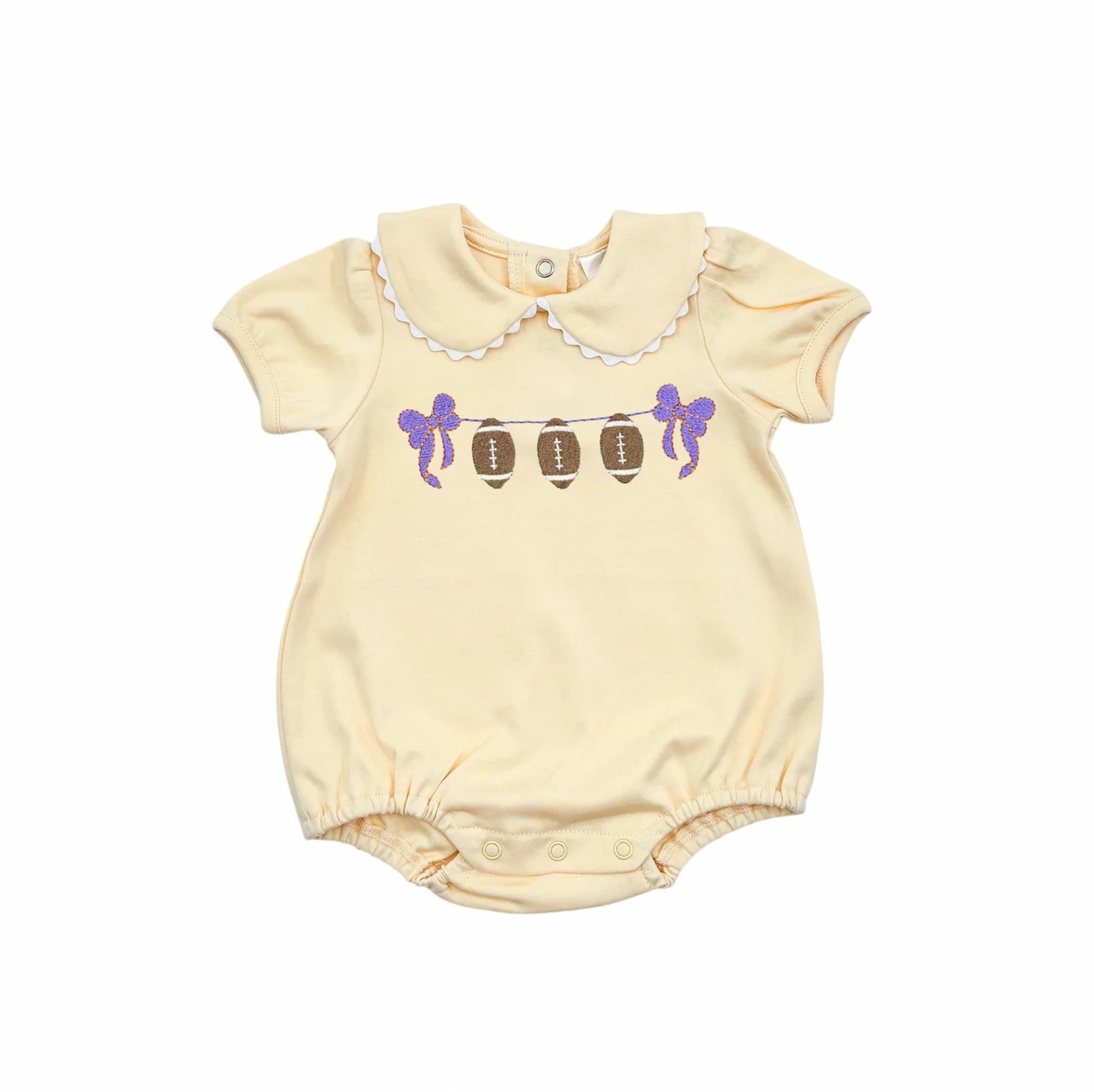 Bow football embroidered scallop bubble