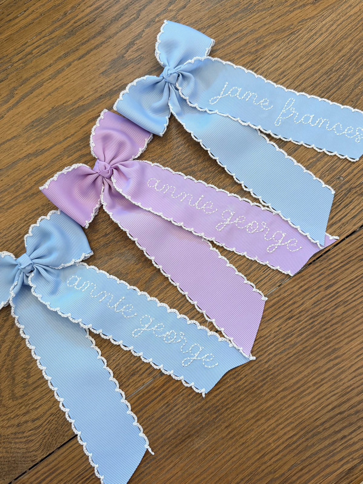 Personalized embroidered bow